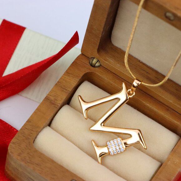 "Rose Gold M Initial Pendant with Sparkling Crystals, XPPT1424 - Picture 9 of 12